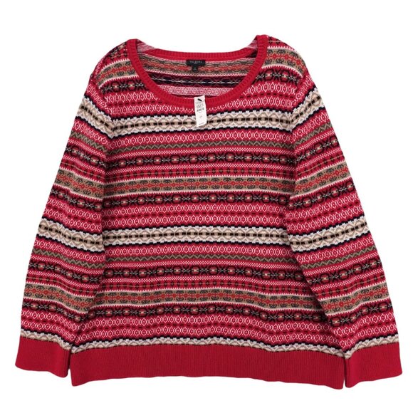 Talbots Sweaters - NWT TALBOTS Fair Isle Red Colorful Sweater Crew Neck Pullover Cotton Blend Sz 2X